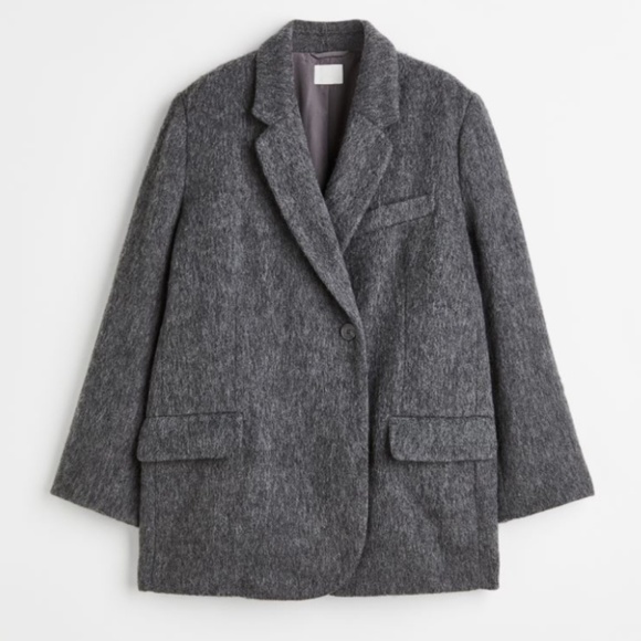 H&M Double-breasted jacket Wool blend Women Grey Medium - Picture 1 of 4